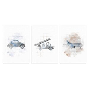 Poster Set Voertuigen Posters – Auto, Kraan & Vliegtuig - A5/A4/A3 formaat